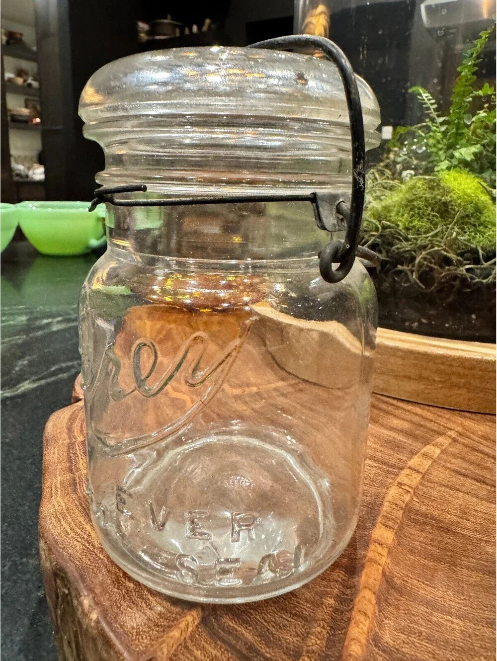 Vintage Drey Improved Ever Seal Pint Mason Jar with Lid & Wire Bail - 1920s